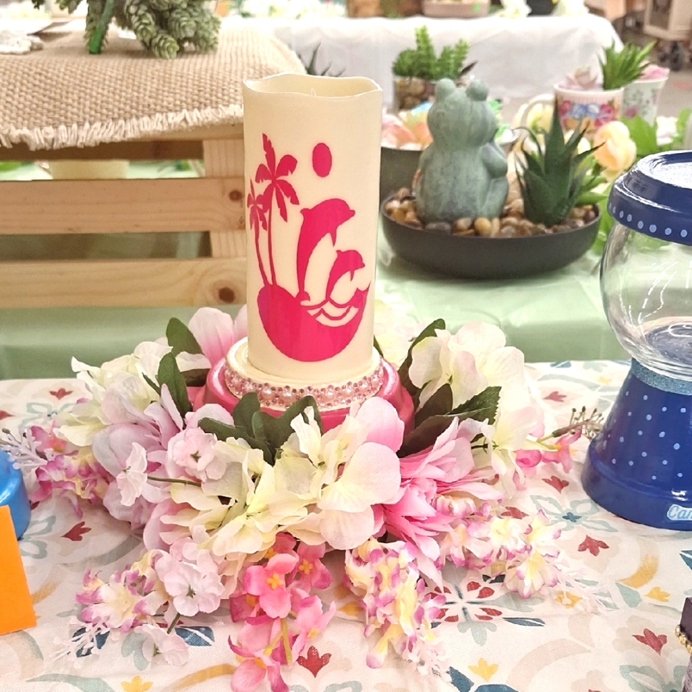 Tropical Candle with Floral Arrangement
